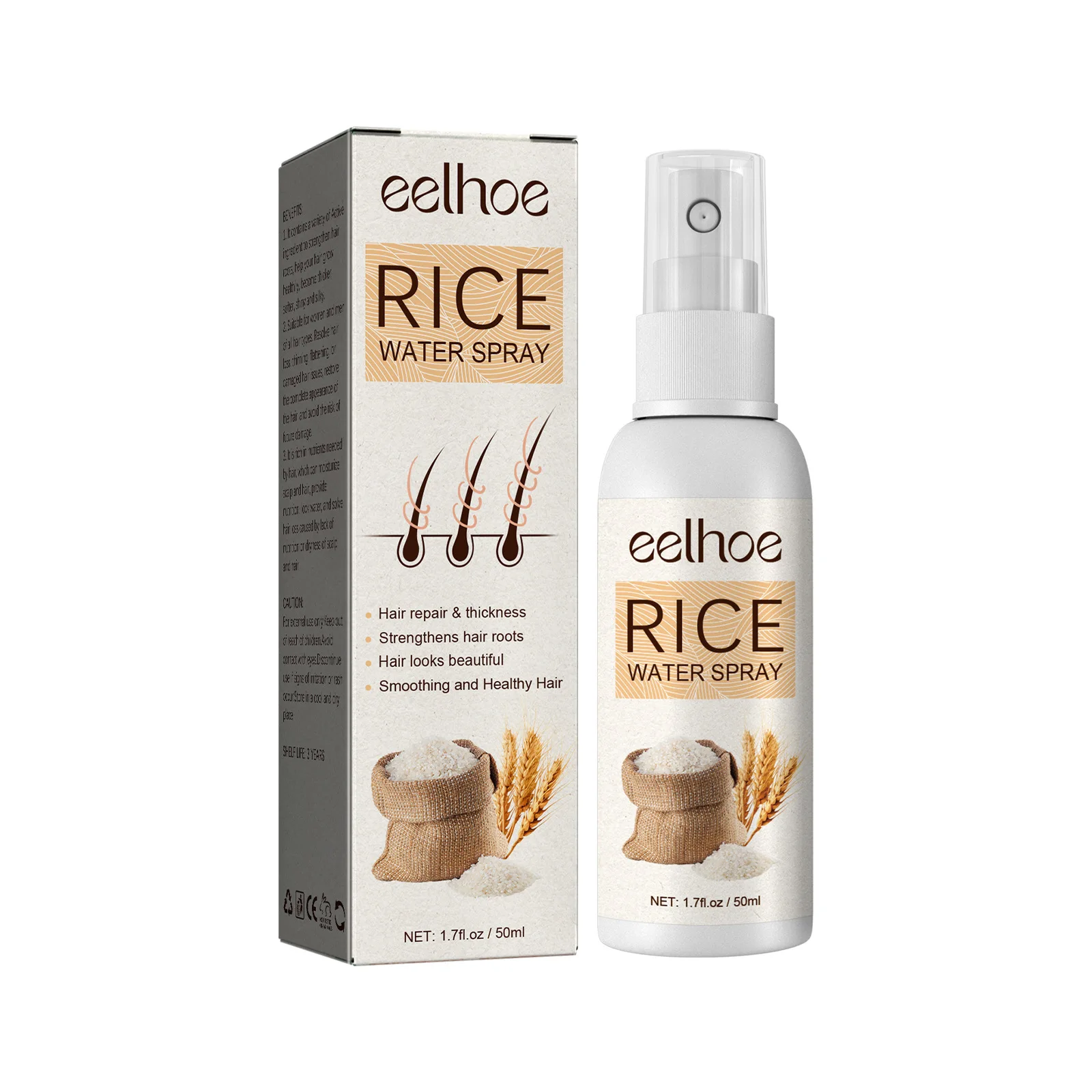 EELHOE Rice Water for Hair Growth Spray Improve Dry Damaged Hair Nourish Vitamins for Healthy Hair Regeneration Treatment Spray