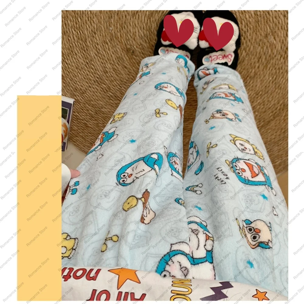 

Фланелевые пижамные штаны для женщин на осень и зиму, одиночные брюки с героями мультфильмов в японском стиле для домашней одежды, можно носить теплые брюки