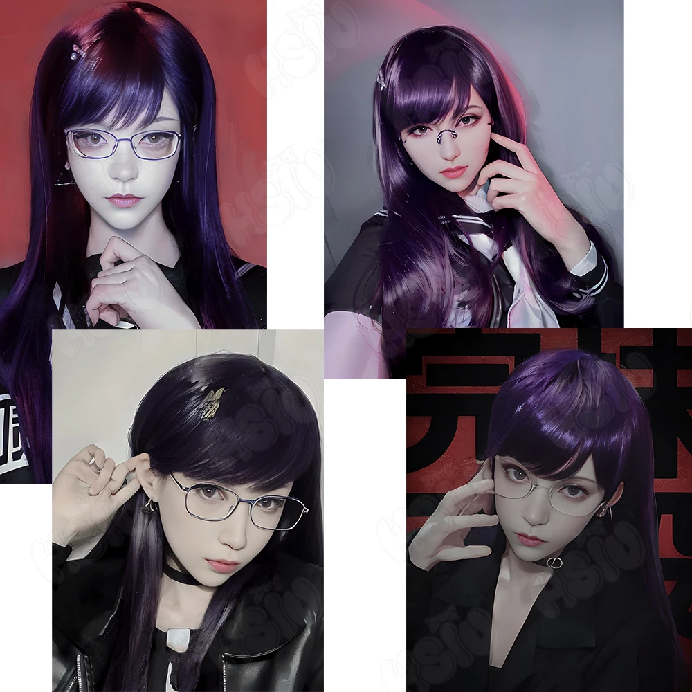 Парик для косплея Shizuhara Hiruko, синтетический парик из волокна,「HSIU」Черный, фиолетовый длинный парик, аниме, вечеринка на Хэллоуин, игра The Hundred Line, косплей