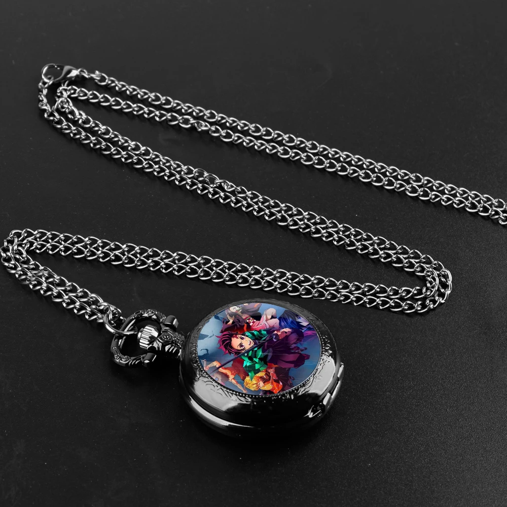 Demon Slayer Design Vintage Quartz Pocket Chain Watch Necklace Watches For Men Birthday Unique Gifts Mens Pocket Watches