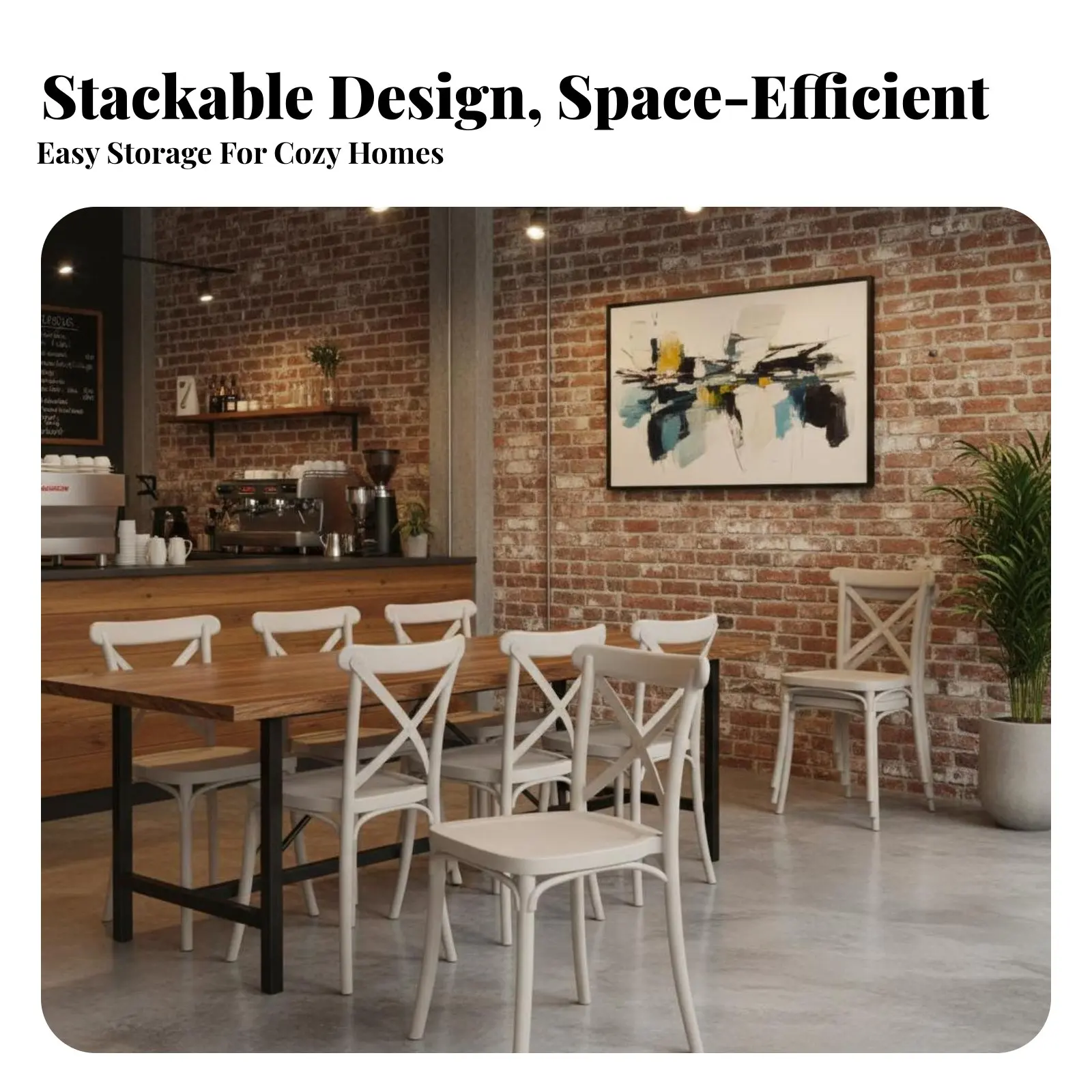 

Plastic Spindle Rear Chair Stackable Dining Room Seating Integrated Molding Curved Rearrest for Restaurant Owners, Renters, Cafe