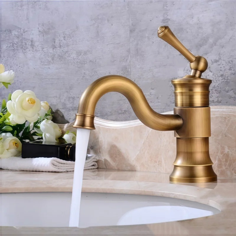 Antique Style Basin Faucet Retro European Hot and Cold Water Faucet Elevated Single Hole Basin Faucet Rotating