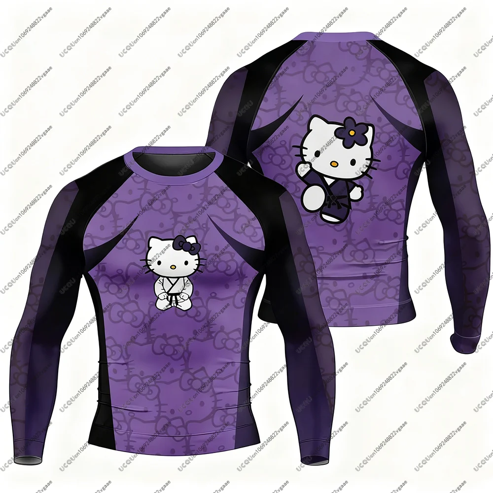 Novos homens crianças topo natal rash guard mangas compridas cosplay jiu-jitsu ginásio de fitness t camisa presente masculino casual esportes camiseta olá kitty