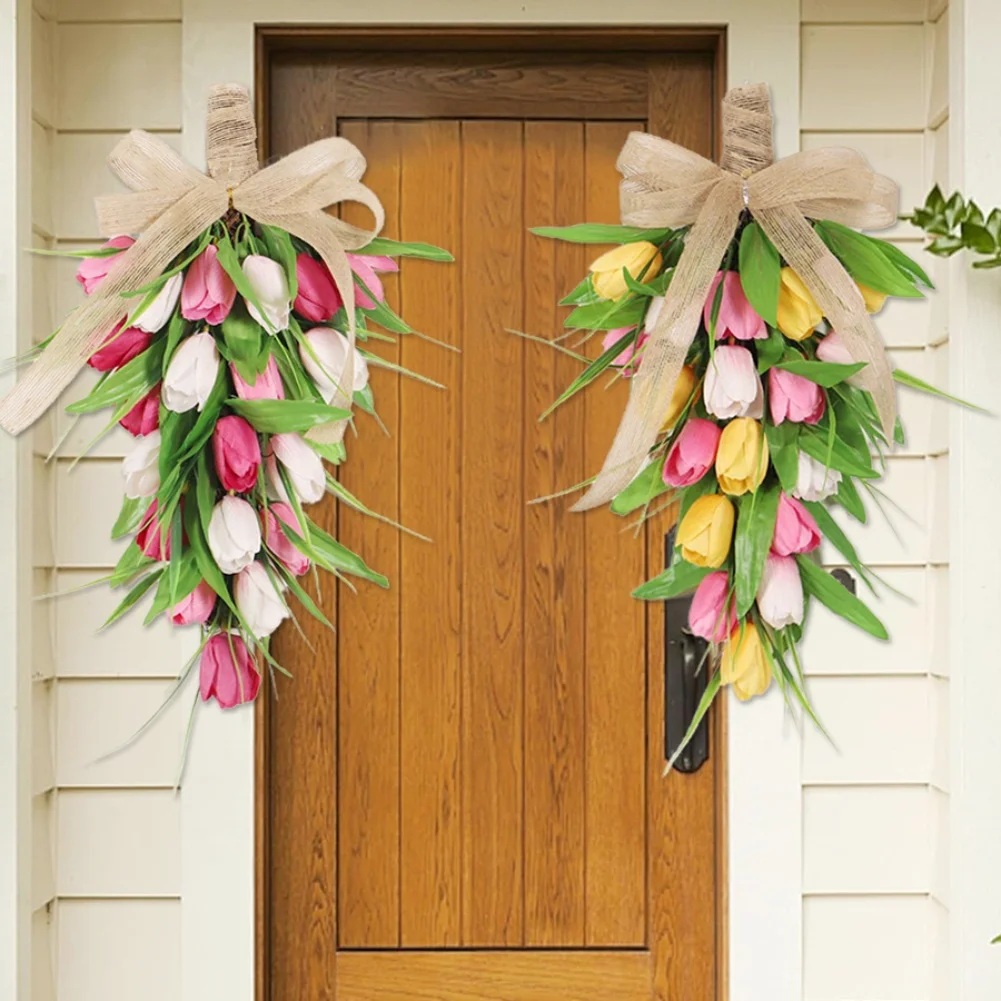 

Spring And Summer Decor Artificial Tulips Swag Colorful Floral Design Handmade Floral Arrangement Indoor Outdoor Use