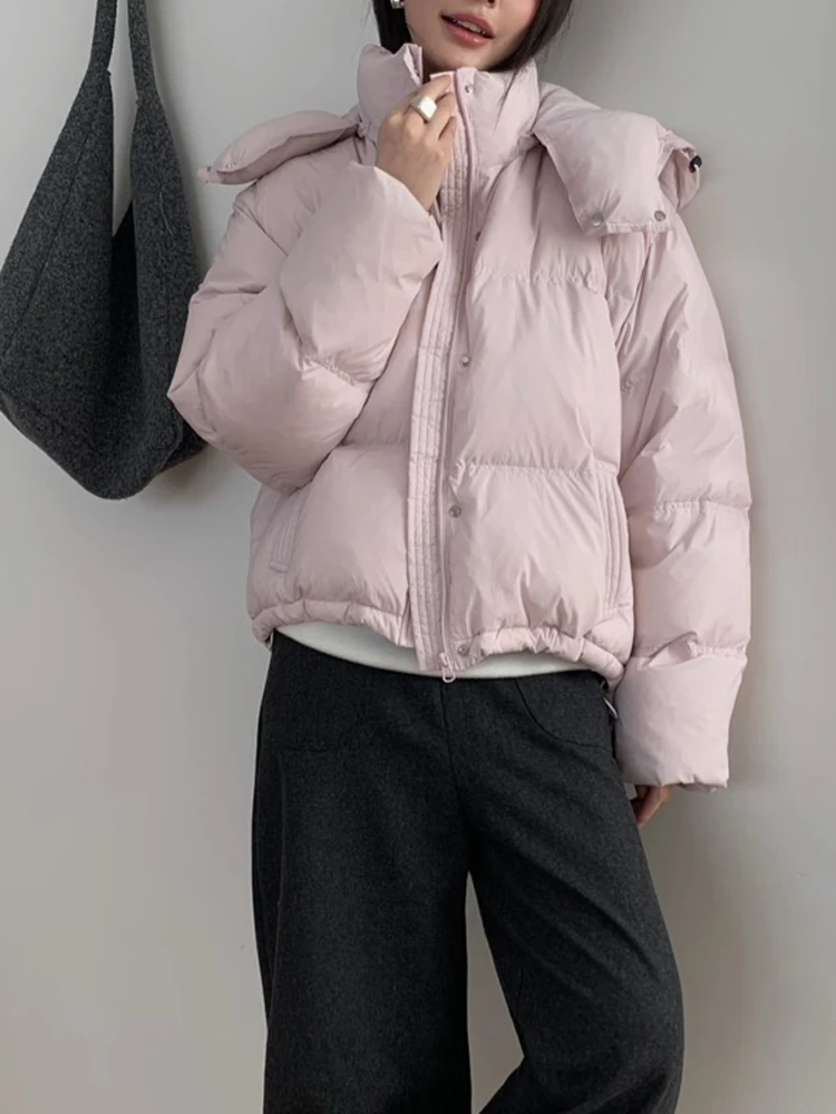 

Loose Fit ort White Du down Jaet Women's Coat Detachable Hat Casual Sle Autumn Winter New Arrival Slimming Effect