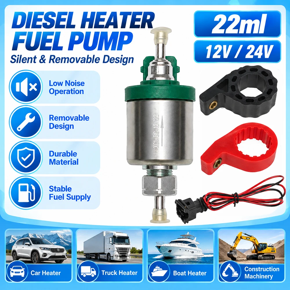 22ml 12V 24V Silent Removable Car Fuel Pump with Plug and Mount Bracket for Air Parking Heater Essential Auto Accessory