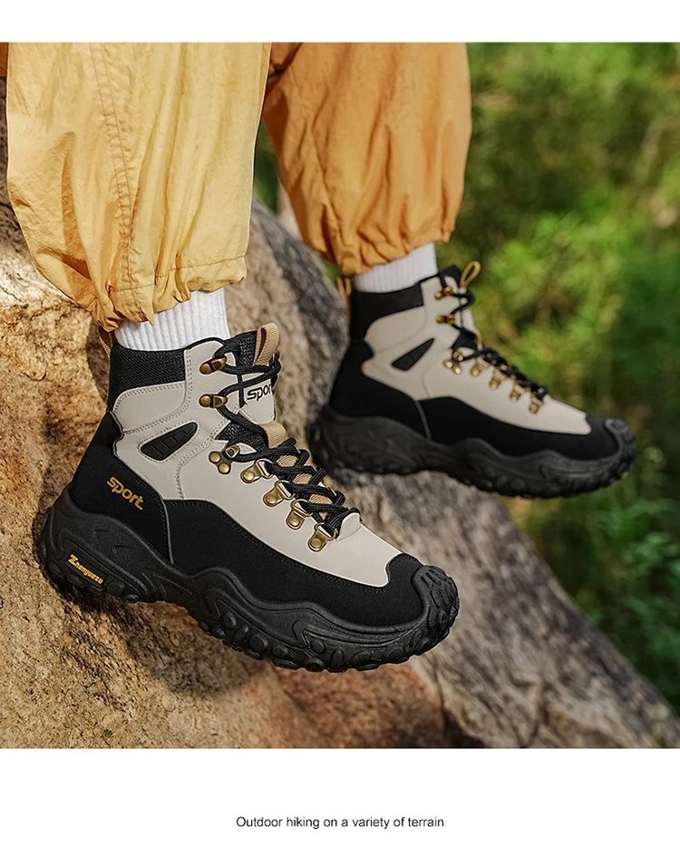 Retro Herren High-Top-Stiefel mit dicker Sohle, strapazierfähig für Wandern, Trekking, Camping und Outdoor-Sport – Detail 10
