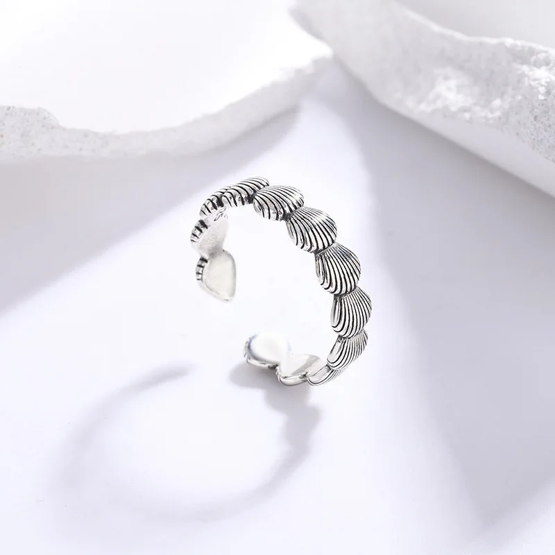 Women's Creative Shell 925 Sterling Silver Opening Ring, Retro