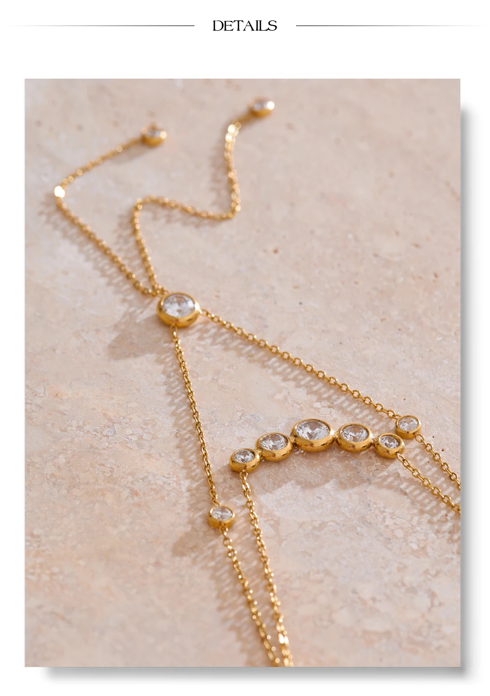 Yhpup Zarte Zirkonia Doppelschicht Kette Tropfen Quaste Luxus Halskette für Frauen Edelstahl Exquisite Schmuck Geschenk – Detail 4