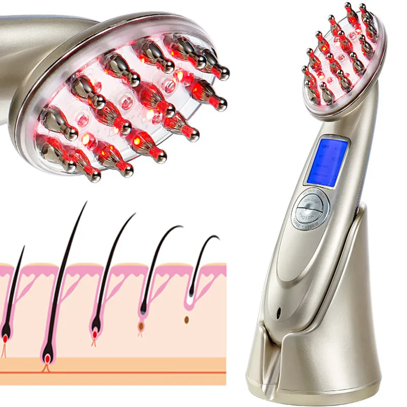 Electric Laser Hair Growth Comb Anti Hair Loss Massage Therapy Infrared  EMS Vibration Massager Brush  Red Light Regrowth