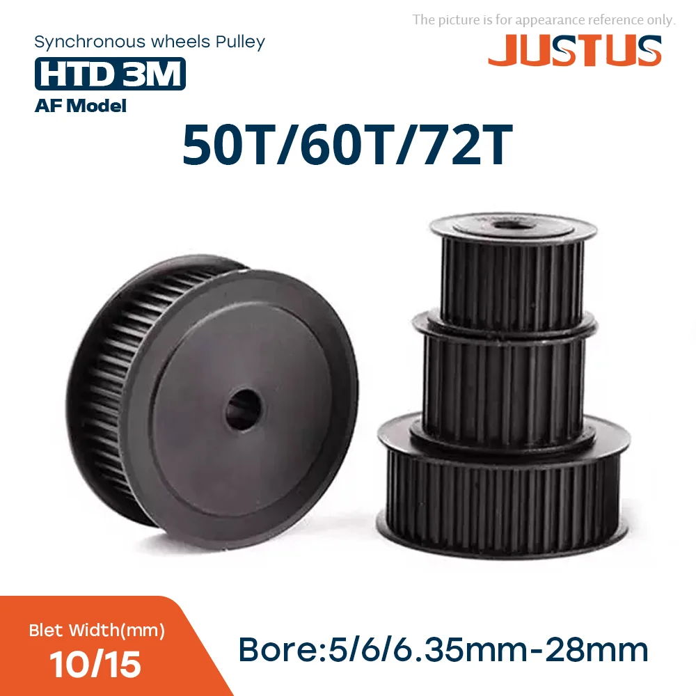 HTD 3M Black Steel Synchronous Wheels 50/60/72 Teeth with Keyway Bore 5-28mm for Belt Width 10/15mm - Various Sizes Available
