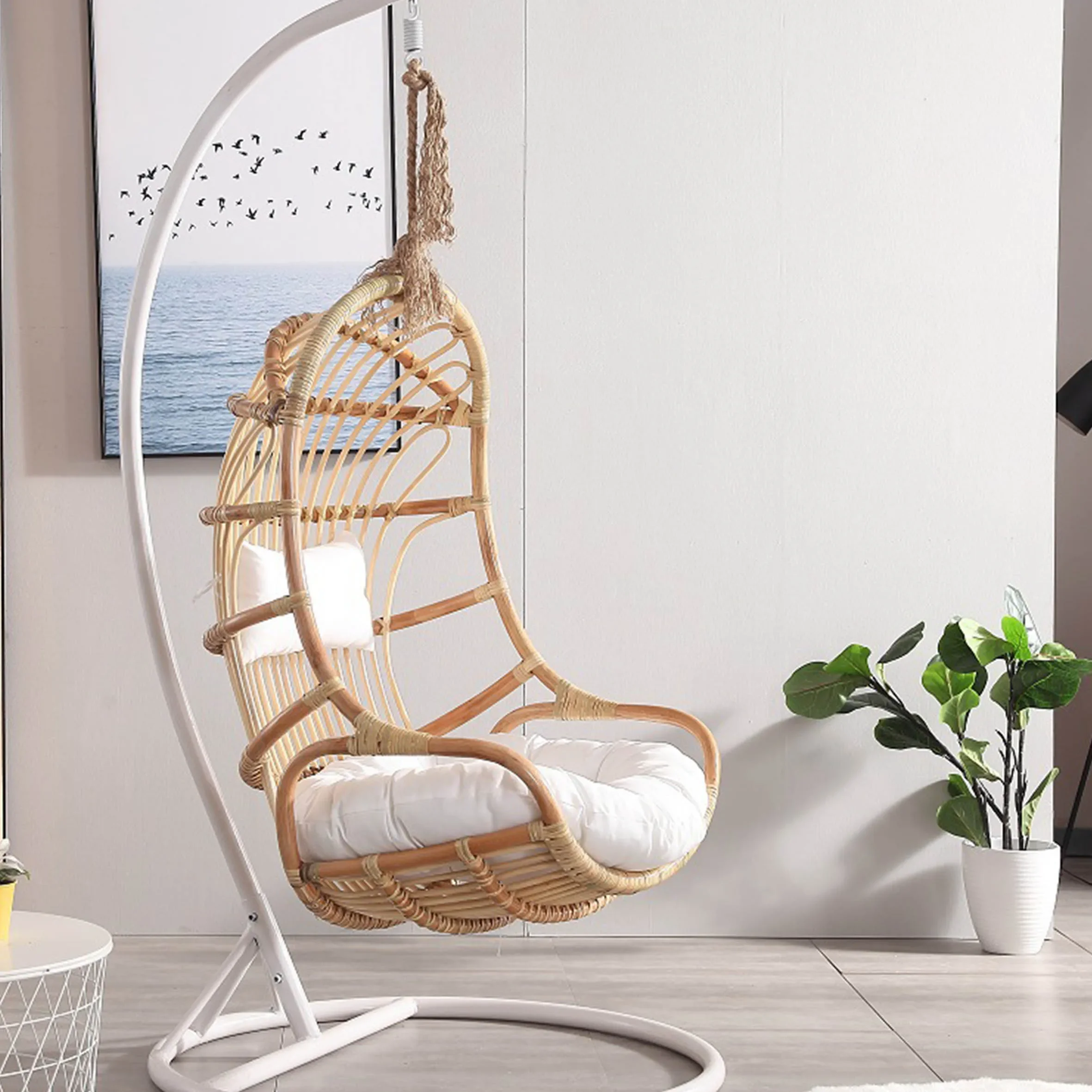 2026 High Quality Single Seat Patio Swings Outdoor Hanging Swing,Egg Chair With Stand Portable Round Hammock Leisure Garden Set/