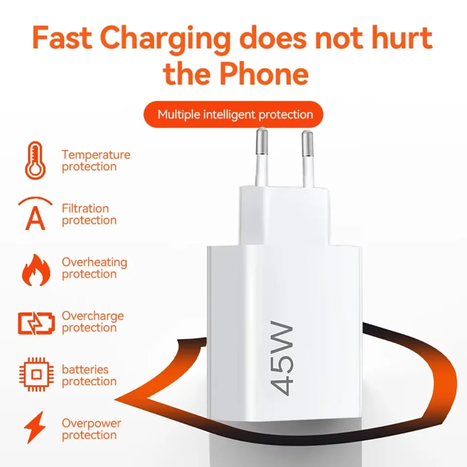 45W XIAOMI Charger Type C Turbo Charge Fast Charging Charger Redmi Note 15 14 13 12 11 X Pro 10t Poco M7 X7 K40 Pad 6