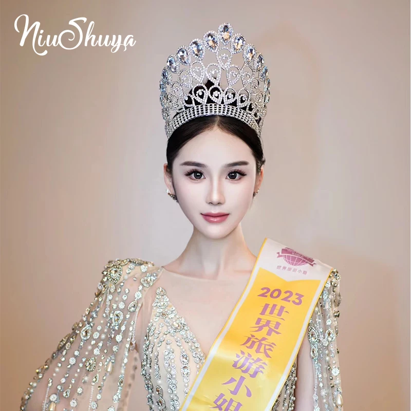 

NiuShuya Exaggerated Luxury Big Hair Crown Competition Catwalk Bridal Beauty Pageant Tiaras Headdress