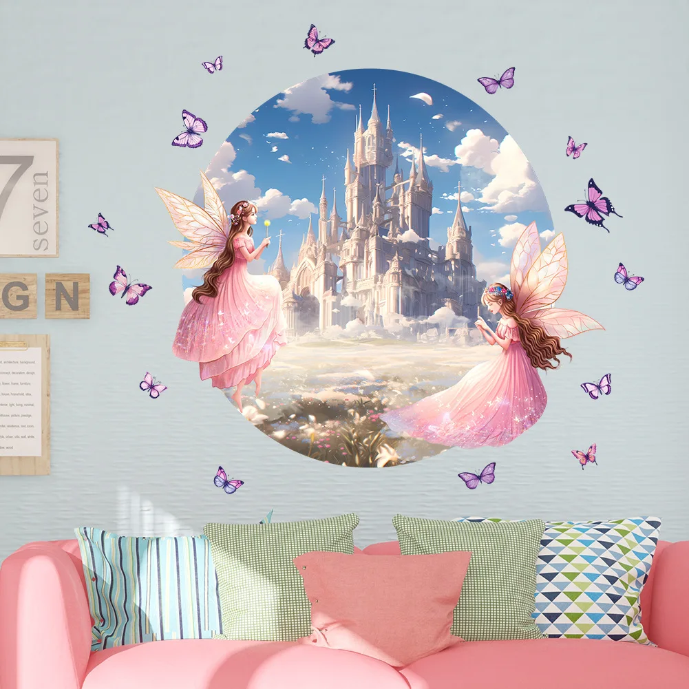 Creative butterfly princess castle sticker for girls room school decoration self adhesive wall art decal