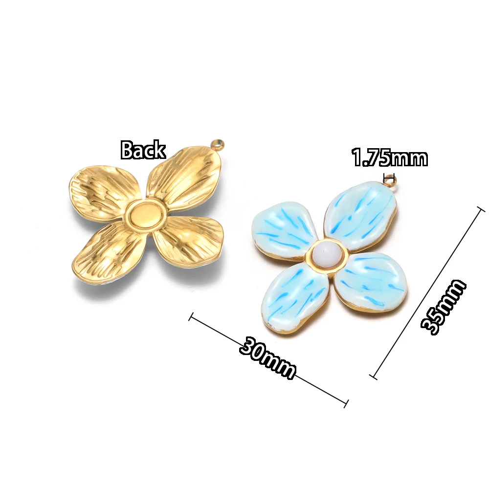 4 Stück Edelstahl-Anhänger mit Einfachen Eleganten Emaille-Blumen für DIY-Schmuck, Damenhalsketten, Anhänger, Zubehör und Ohrringherstellung – Detail 3