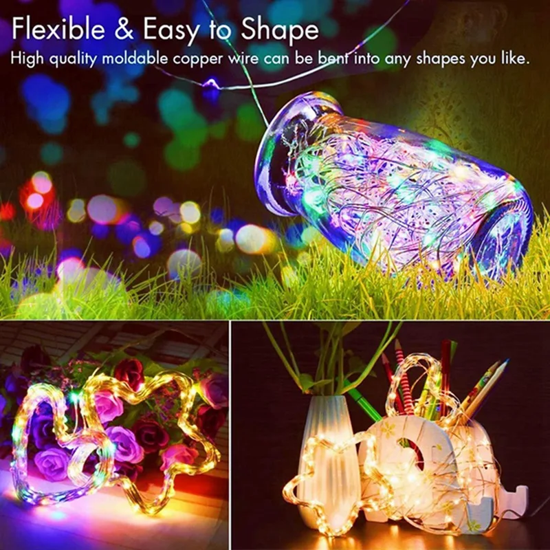 Battery Powered Fairy Lights para Decorações, Silver Copper Wire, 20LED, Festa de Casamento, Decoração de Natal, 20 Pcs, 2m