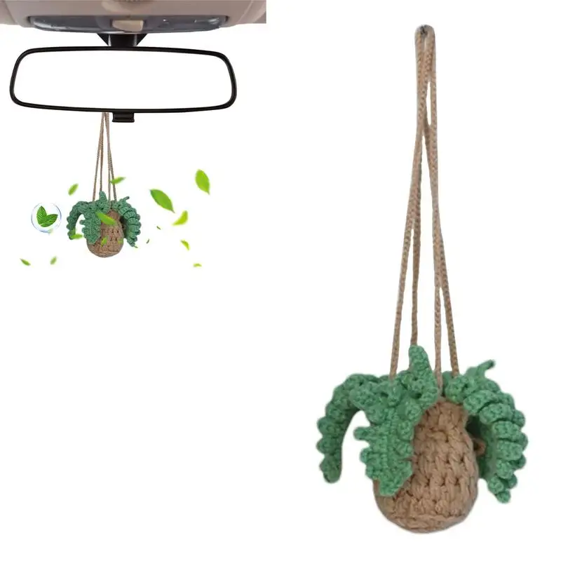 Crochet Car Air Freshener Car Air Hang Fragrance Oil Diffuser Long Lasting Hang Decoration Refillable Bottle With Potted Plants