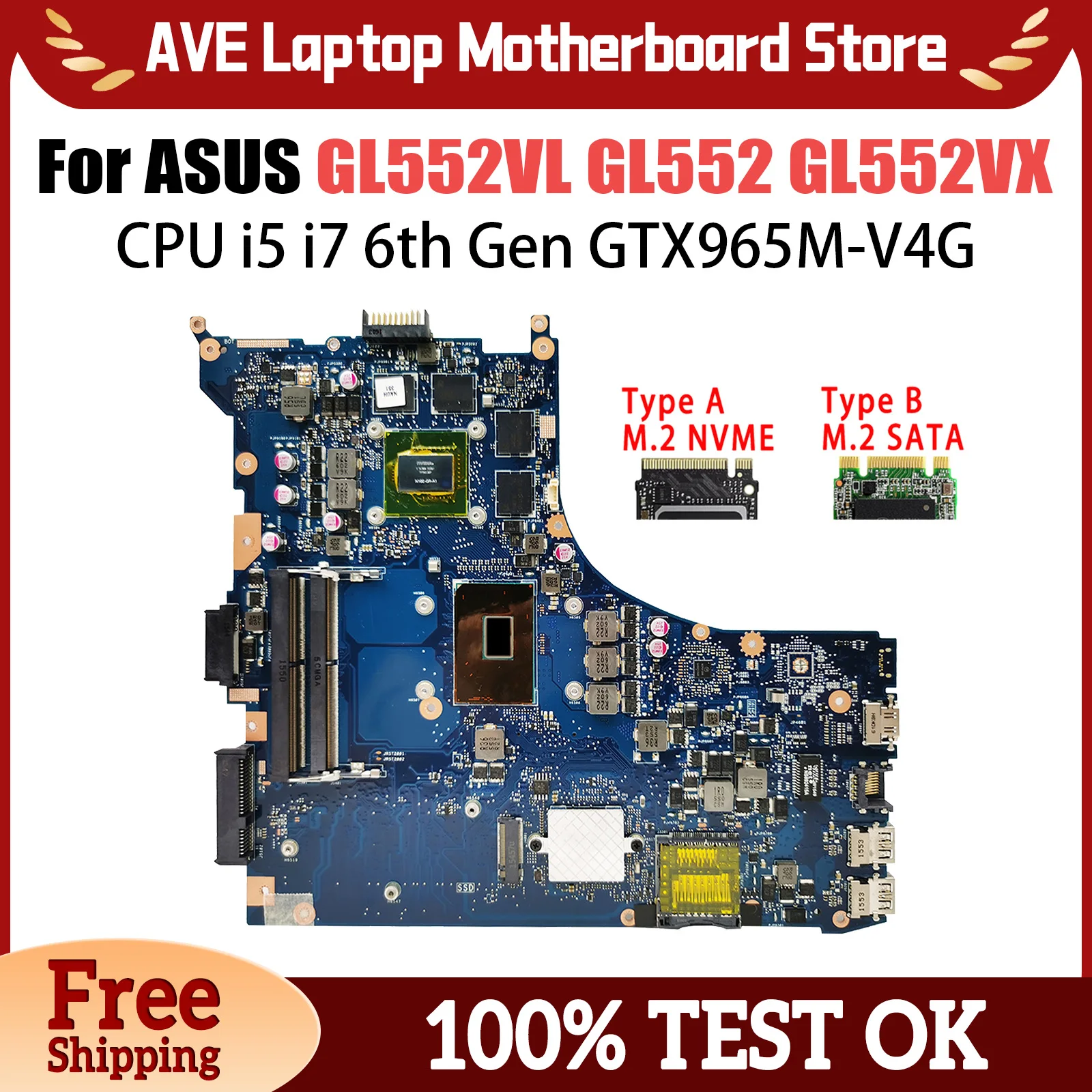 GL552VL Laptop Motherboard For ASUS ROG GL552 GL552VX GL552V ZX50V Mainboard i5-6300HQ i7-6700HQ GTX965M