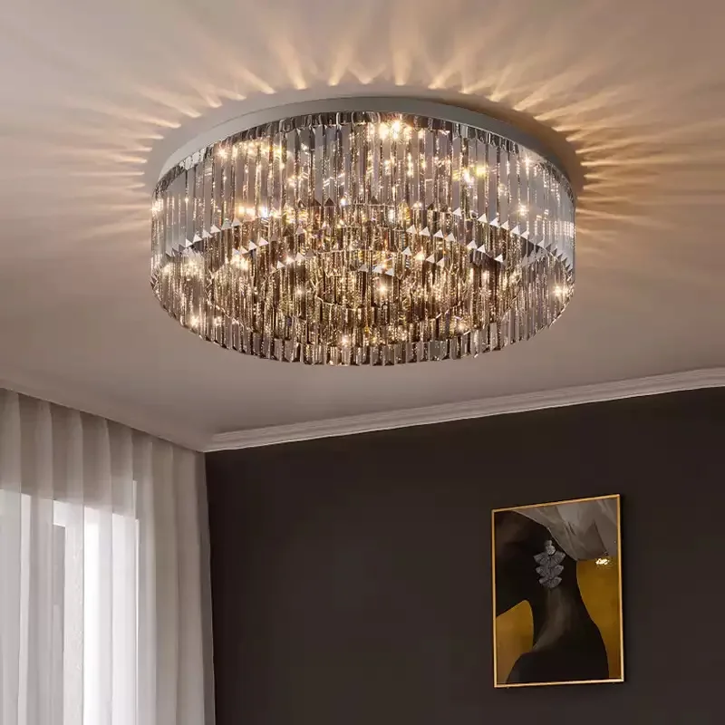 Luxury atmosphere crystal living room ceiling lamp light luxury Italian round villa master bedroom