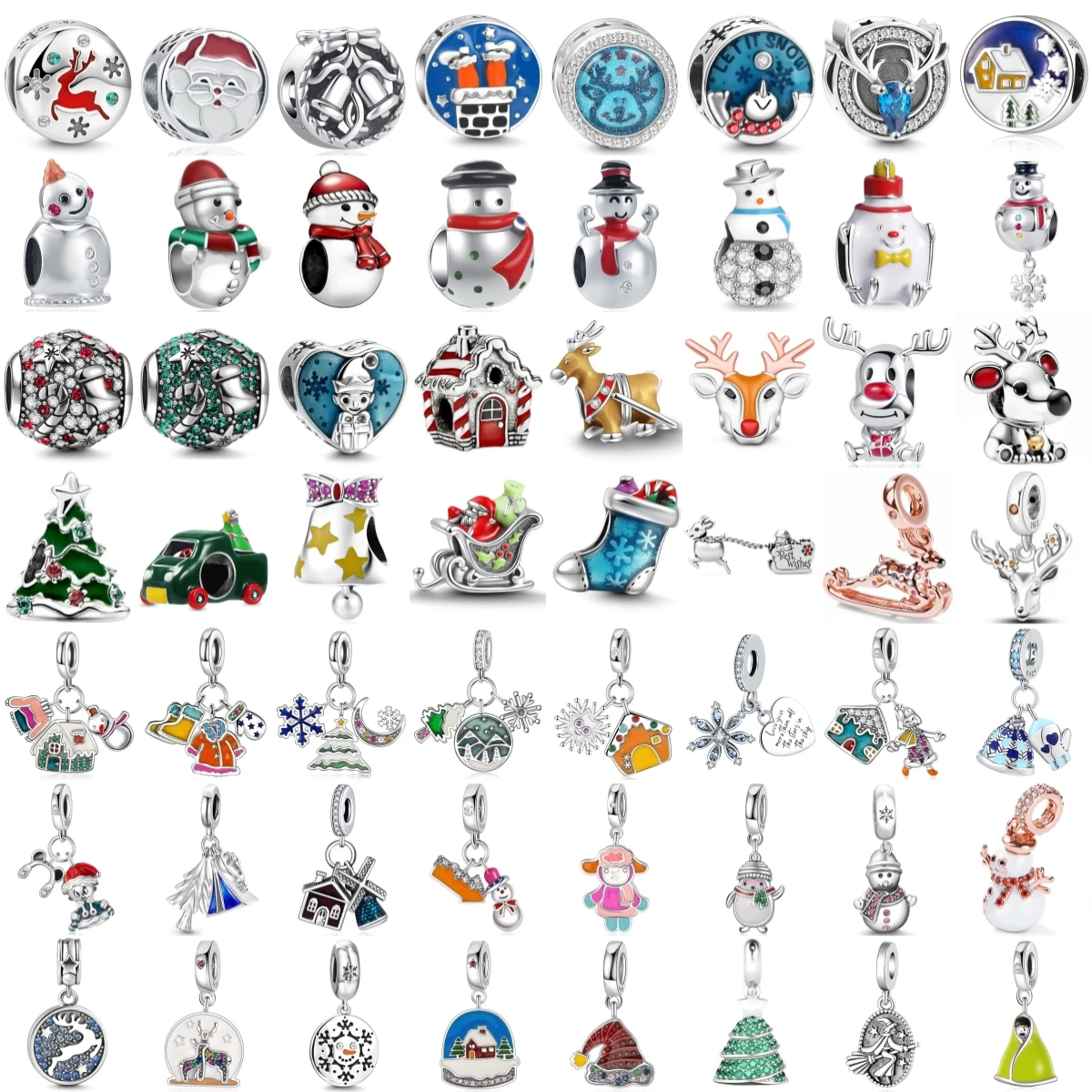 925 Sterling Silver Christmas Charm Beads Snowman Reindeer Xmas Tree Bell Dangle Pendant Fit Bracelet DIY Jewelry Women Gift