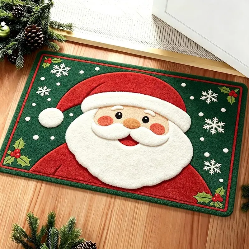 VIKAMA Christmas Santa Chimney 3D Door Mat Non Slip Welcome Rug For Entryway Front Porch Indoor Outdoor Xmas Home Decor