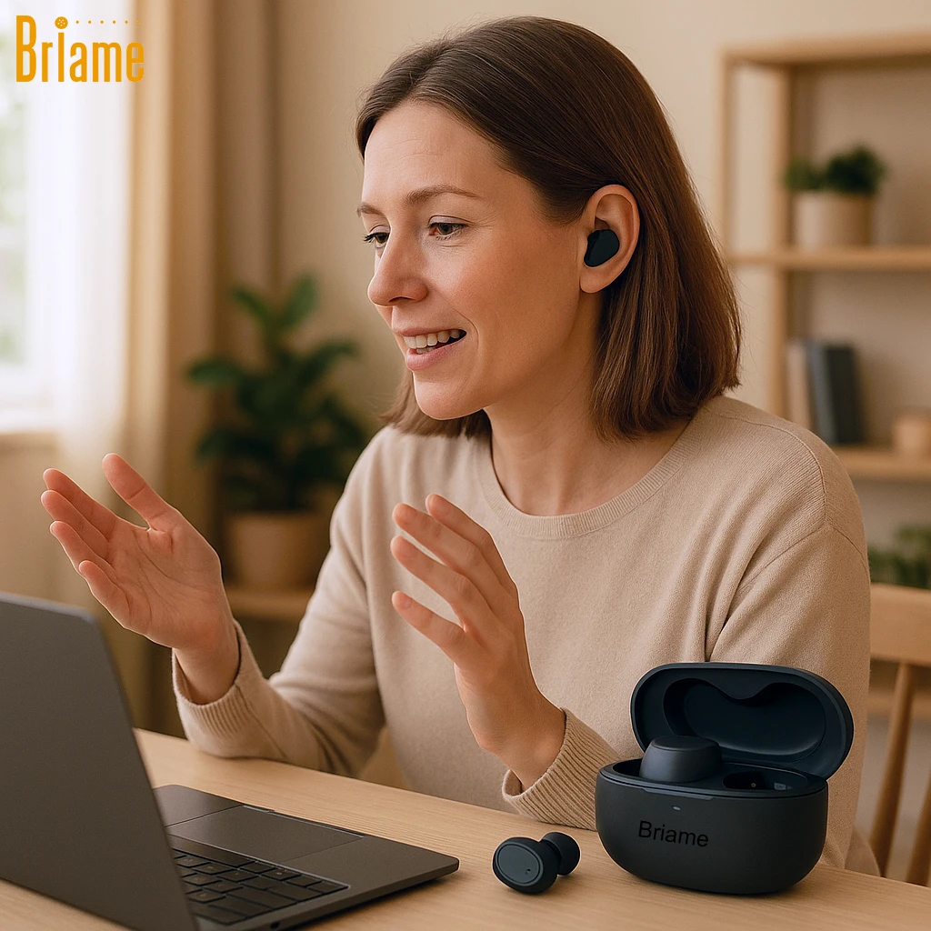 Briame سماعات أذن لاسلكية داخل الأذن سماعات بلوتوث صغيرة Hifi صوت سماعات أذن 40H طويلة الأمد الاستعداد سماعات بلوتوث ستيريو