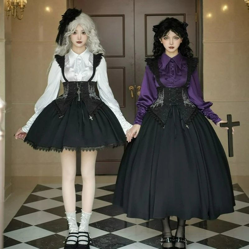 

Japanese Victorian Gothic Lolita Shirts Women Classical Vintage Turn Down Collar Long Sleeve Blouses Y2k Slim Sweet Elegant Tops