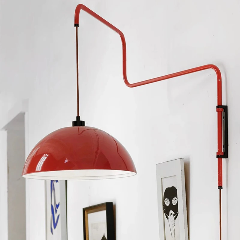 Vintage Red Metal Wall Lamp Long Arm For Foyer Bedroom Reading Dropshipping E27 Bulb New Style Lighting Sconce 110-240V