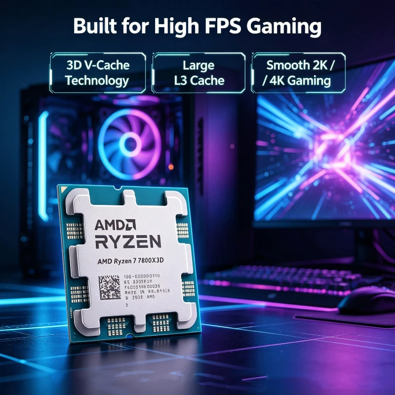 AMD Ryzen 7 7800X3D 데스크탑 프로세서 8코어 16스레드 5NM 120W TDP 소켓 AM5 DDR5 CPU, 쿨러 없는 트레이 CPU 썸네일 4