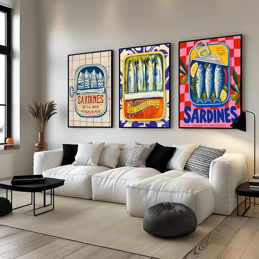 Funny Sardines Art Poster For Bedroom Gamer Room Decor Restaurant Wall Trendy Aesthetic Gift