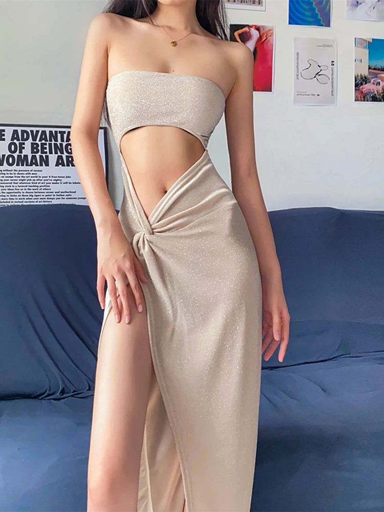 Women Apricot Evening Dress Vintage Off Shoulder Hollow Out Long Dresses Y2k Party Club One Piece Frocks 2000s Coquette Clothes