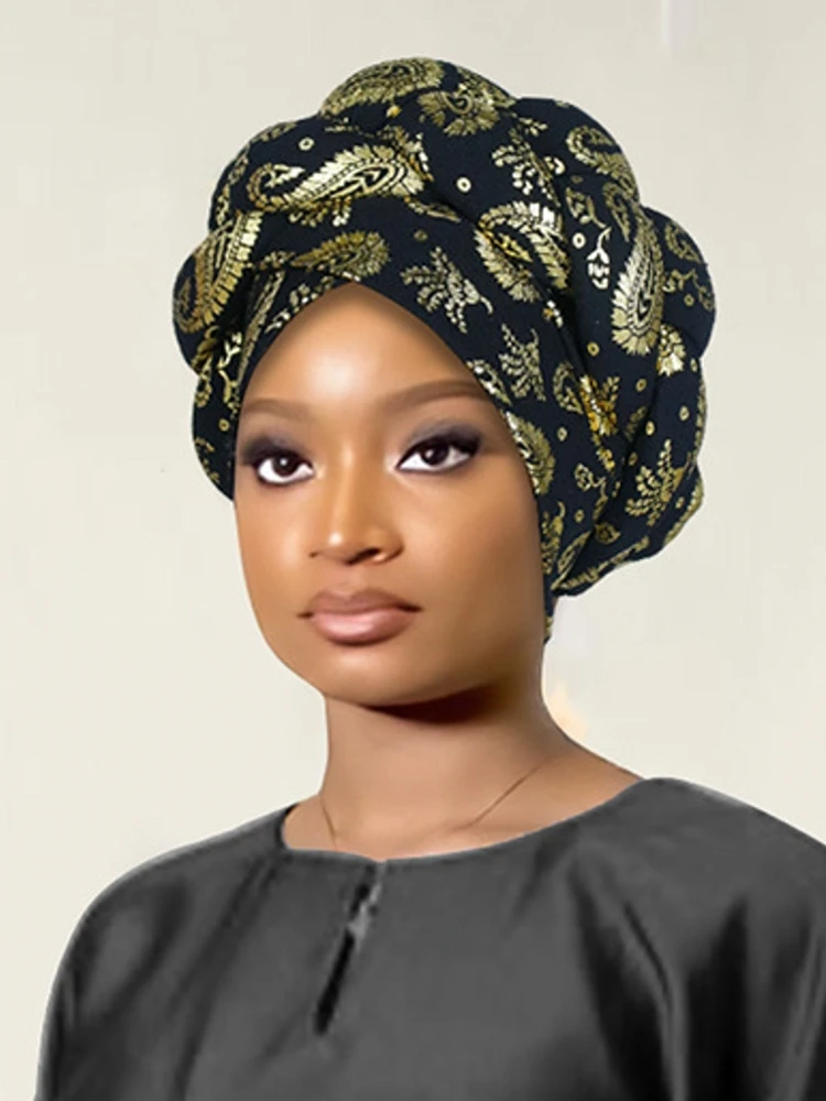 

Бронзовый африканский головной убор с косой, тюрбан, шапки для женщин, нигерийские свадебные гелевые вечерние головные уборы, головной убор, авто геле, женские повязки на голову