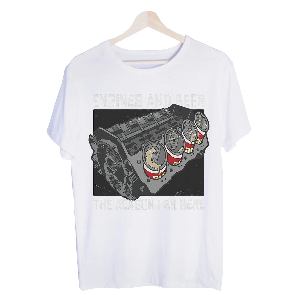 Men's Engine and Can Print Graphic Tee, Short Sleeve Casual Shirt for Daily Wear and Garage Hangouts