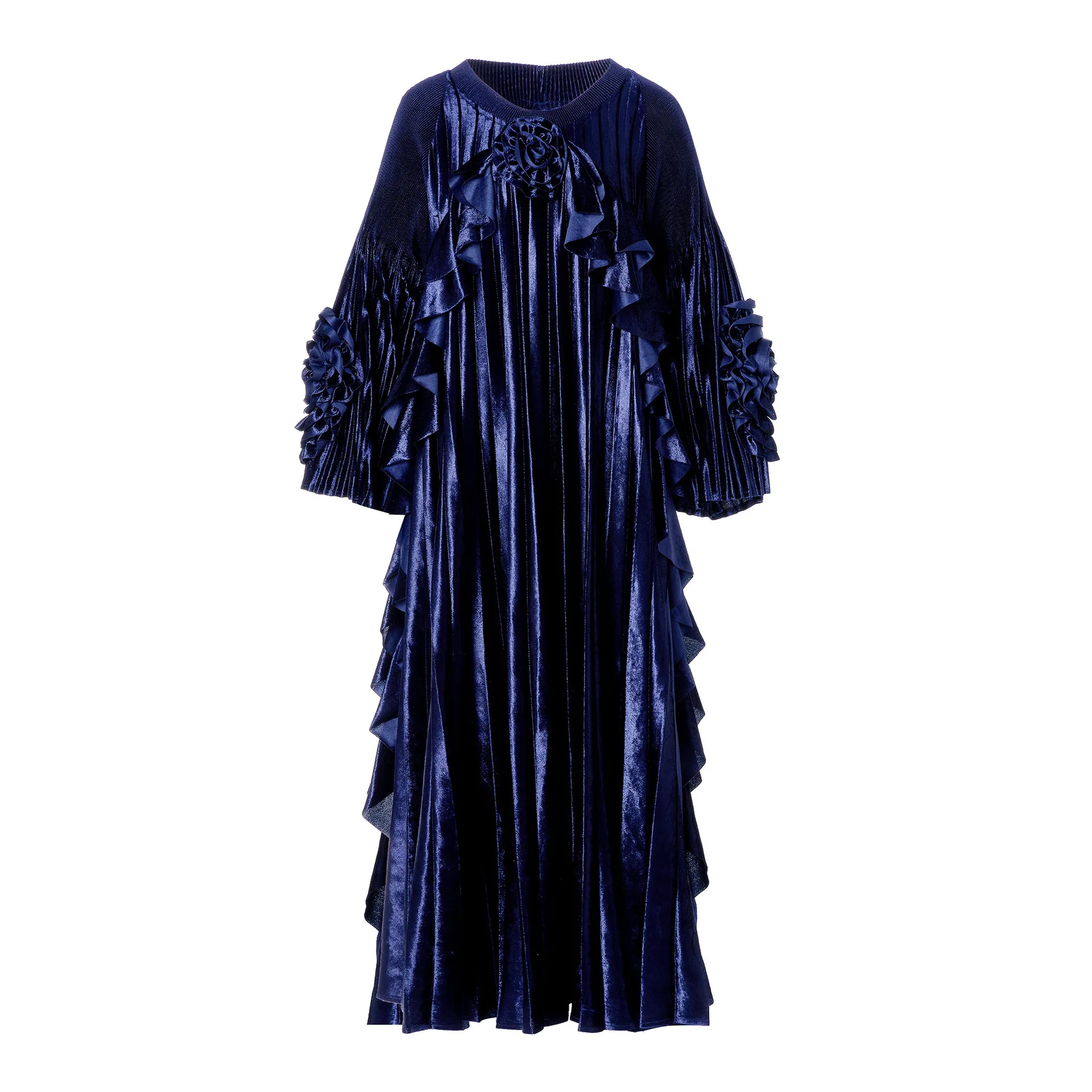 2024 Miyake Velvet Dress Autumn and Winter Long Sleeves New Celebrity High-end Long Maxi Dresses for Women