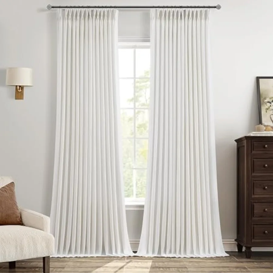 

96 Inch Long Pinch Pleated Linen Curtains 2 Panels for Living Room Bedroom Thick Linen Drapes 96 Inch Semi Sheer Pinch Pleat Sl
