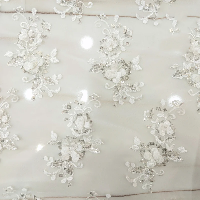 

40Pieces Lace Fabric Sequin 3D Flowers White Wedding Gown Appliques Embroidery Sew Patch For Dress DIY Decor