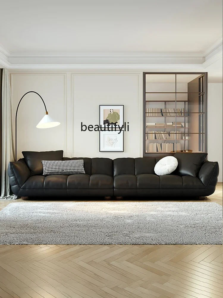 182C Modern Minimalist Leather Sofa Living Room Italian-Style Light Luxury Straight Row Advanced Three-Seat