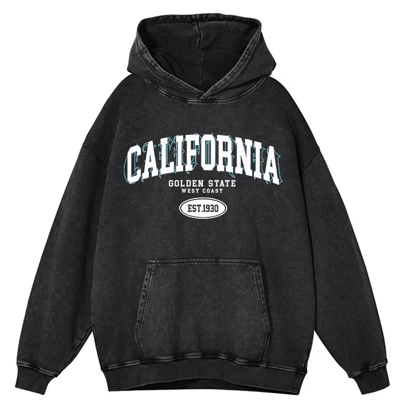 

Fashion Woman Washed Hoodies California West Coast Letter Printed Clothes Warm Cotton Oversize Pullover Vintage Couple Hoody
