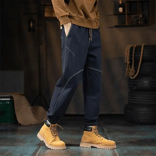 Celana Pria Model Open-crotch, Overall Kasual Beludru Celana Pria Musim Gugur dan Musim Dingin Model Ikat Kaki Sembilan Perempat Celana Overall Amerika