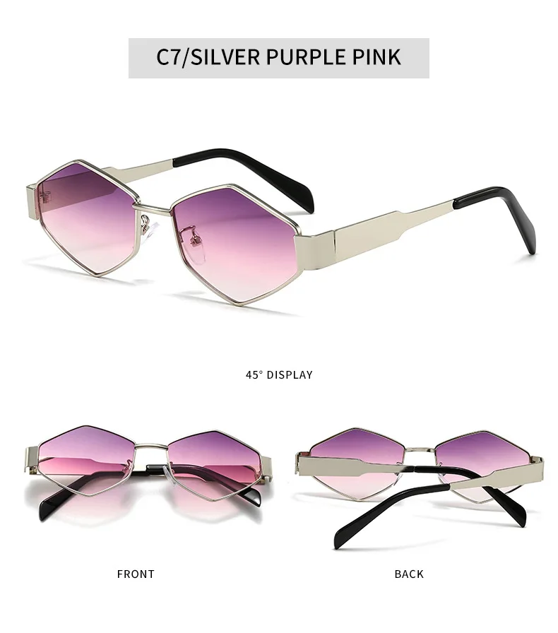Polygonale Luxus Sonnenbrille Frauen Marke Mode Raute Sonnenbrille Frau 2024 Retro Vintage Metall Diamant Shades Brillen – Detail 15