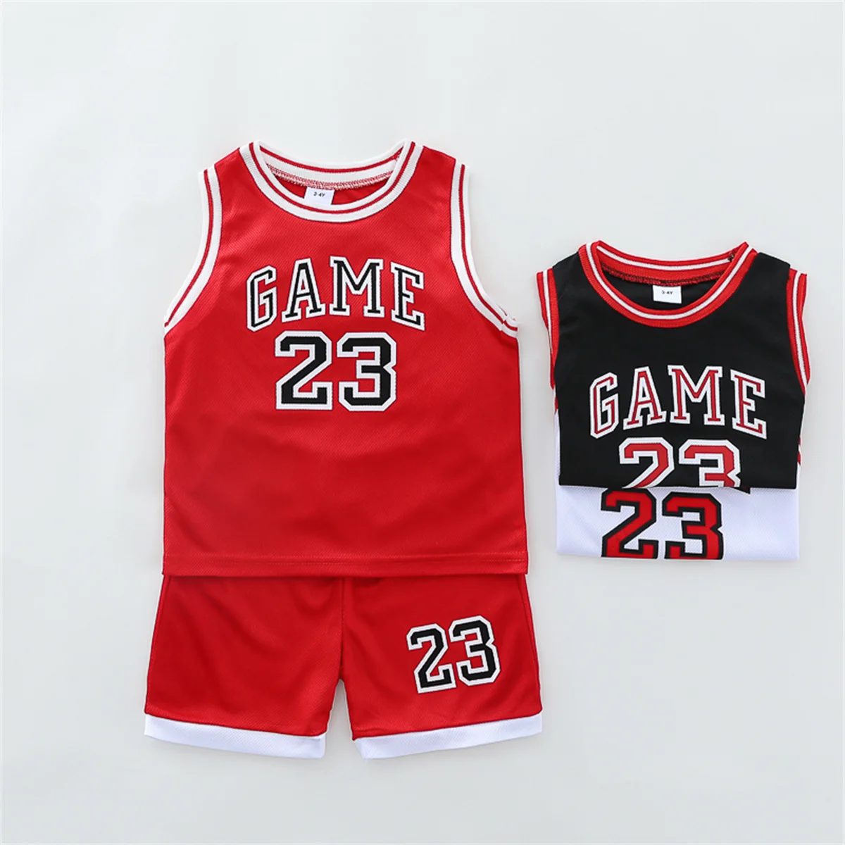 2PCS Children\'s Summer Fashion Tank Top Basketball Suit Baby Sleeveless Shorts Sports Set