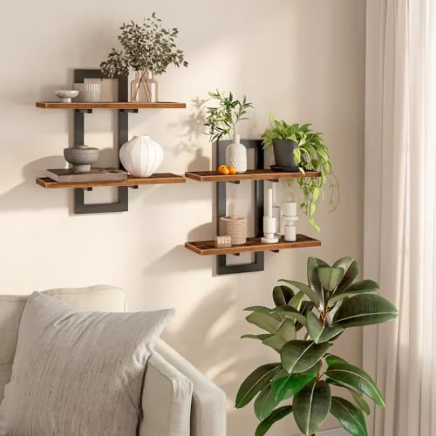 

Floating Shelves, 15 Inch Wall Shelf Set of 2, Wall Mounted Storage Shelves 2-Tier, Hanging Bathroom Shelves, for Living Room,