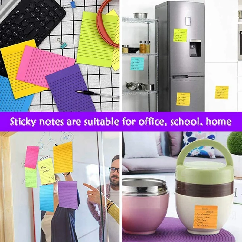 Sticky Notes,6 Pack 300 Sheets Lined Sticky Notes Set, Sticky Notes Pad Page Markers For Office, School, Home