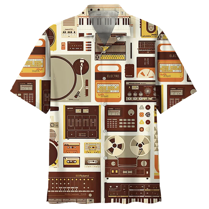 

DJ Records Pattern Hawaiian Shirt Men Summer Party 3d Printed Short Sleeves Casual Fashion Tops Oversized Lapel Button Blouse