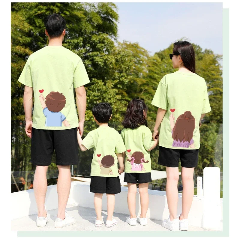 Mother Daughter Clothes Family Matching Outfits Cotton T-shirt Cartoon Printed Tops Parent-child Outfits Summer Boys Girls Tees