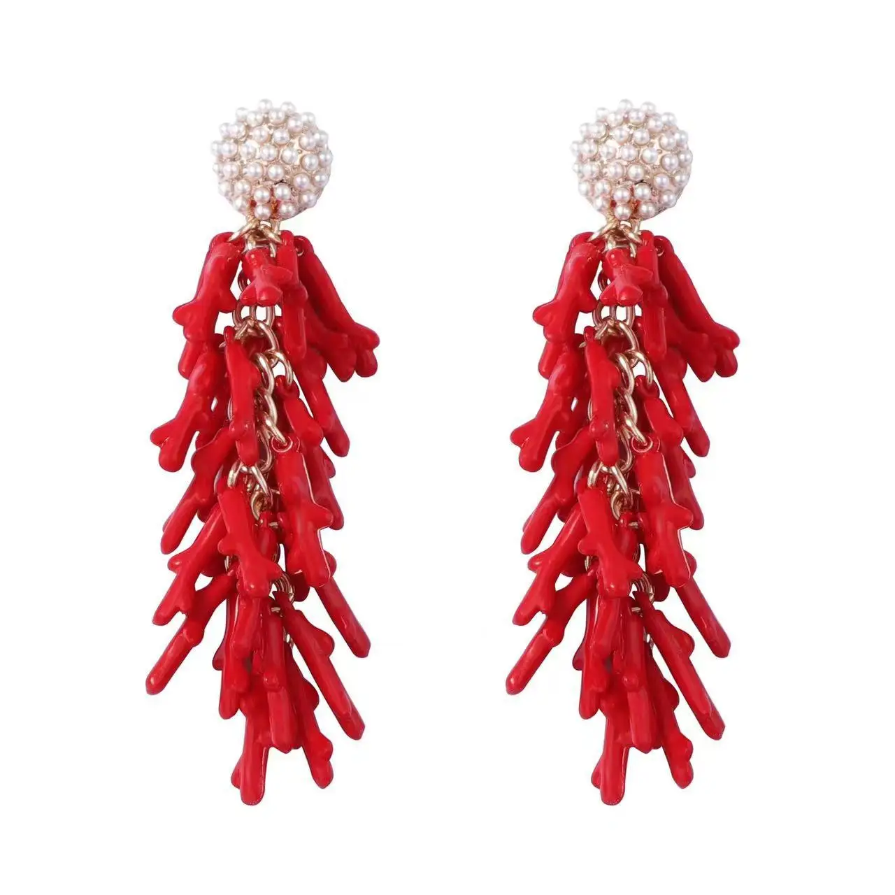 قلادة مرجانية حمراء من الراتنج بطبقات مزدوجة الطبقات على الطراز البوهيمي الأكثر مبيعًا للنساء، عصرية وفريدة من نوعها. #4