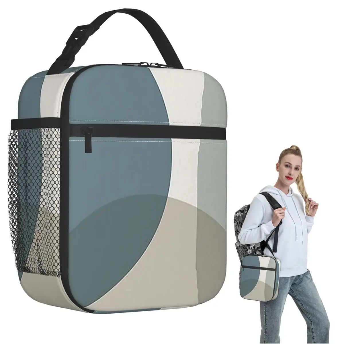 Mid Century Minimali Insulated Lunch Bag for Women Kids Leakproof Food Boxes Thermal Lunch Box Tote