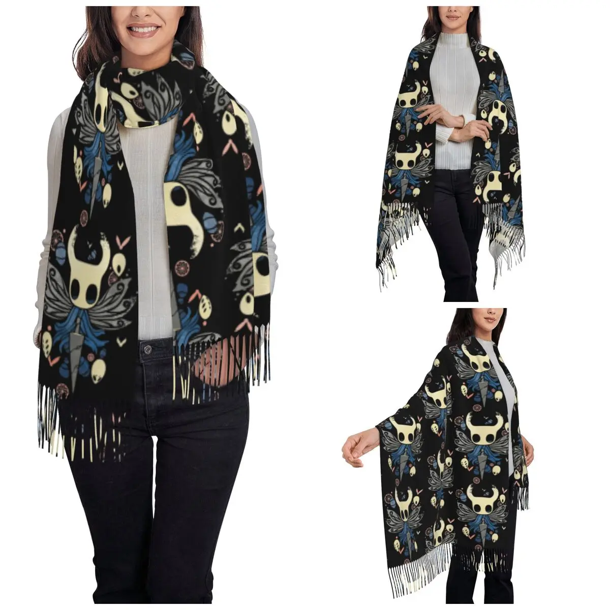 Hollow Knight The Knight Scarf for Women Fall Winter Pashmina Shawls and Wrap Long Scarves with Tassel for Daily Wear