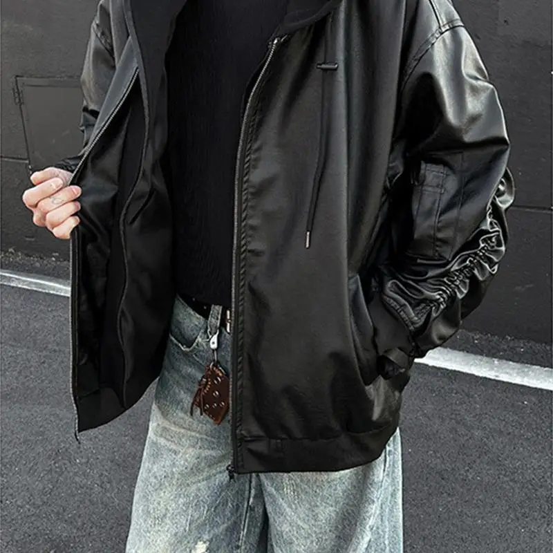 

Two Bla Leather Jaets ort M Colored Flight Ja Loose Fit Plain Color T2TPPL Fabric No Brand Durable Everyday Wear